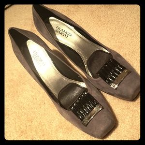 Grey suede designer heels